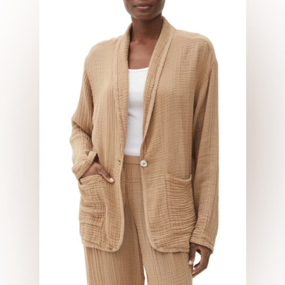 Michael Stars Dana Cotton Gauze Lightweight Natural Tan Blazer Jacket Size 3X